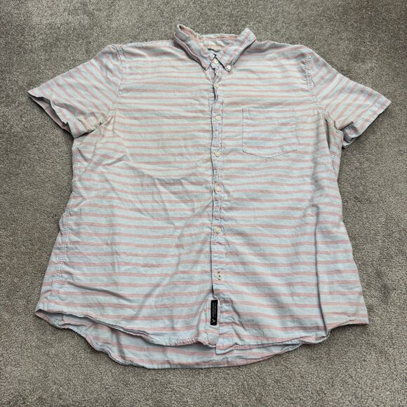 American Eagle Seriously Soft Button Down Shirt Mens XXL Red Blue Striped Cotton - Picture 1 of 15